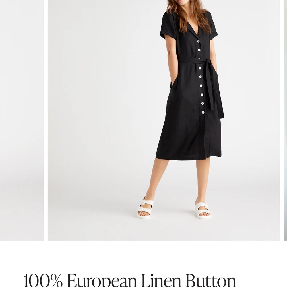 Quince Linen Button Front Dress Black